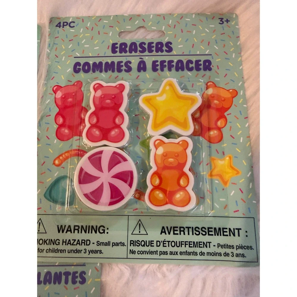 Gummy Bear Candy Stationery Set Paper Clips Erasers Sticky Notes 3pc Bundle